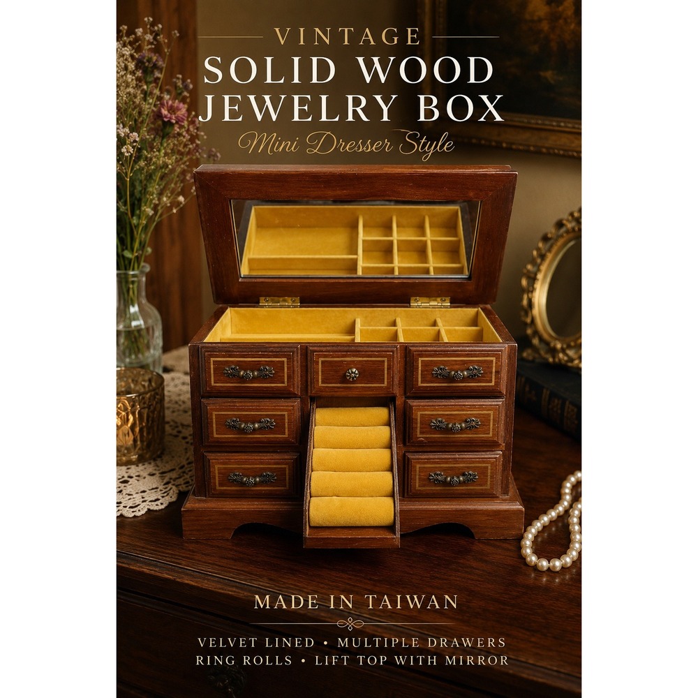 Vintage Miniature Dresser Jewelry Box Wood Vanity Storage Chest